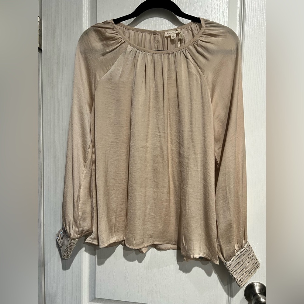 Hem & Thread Tan Gold Embellished Blouse